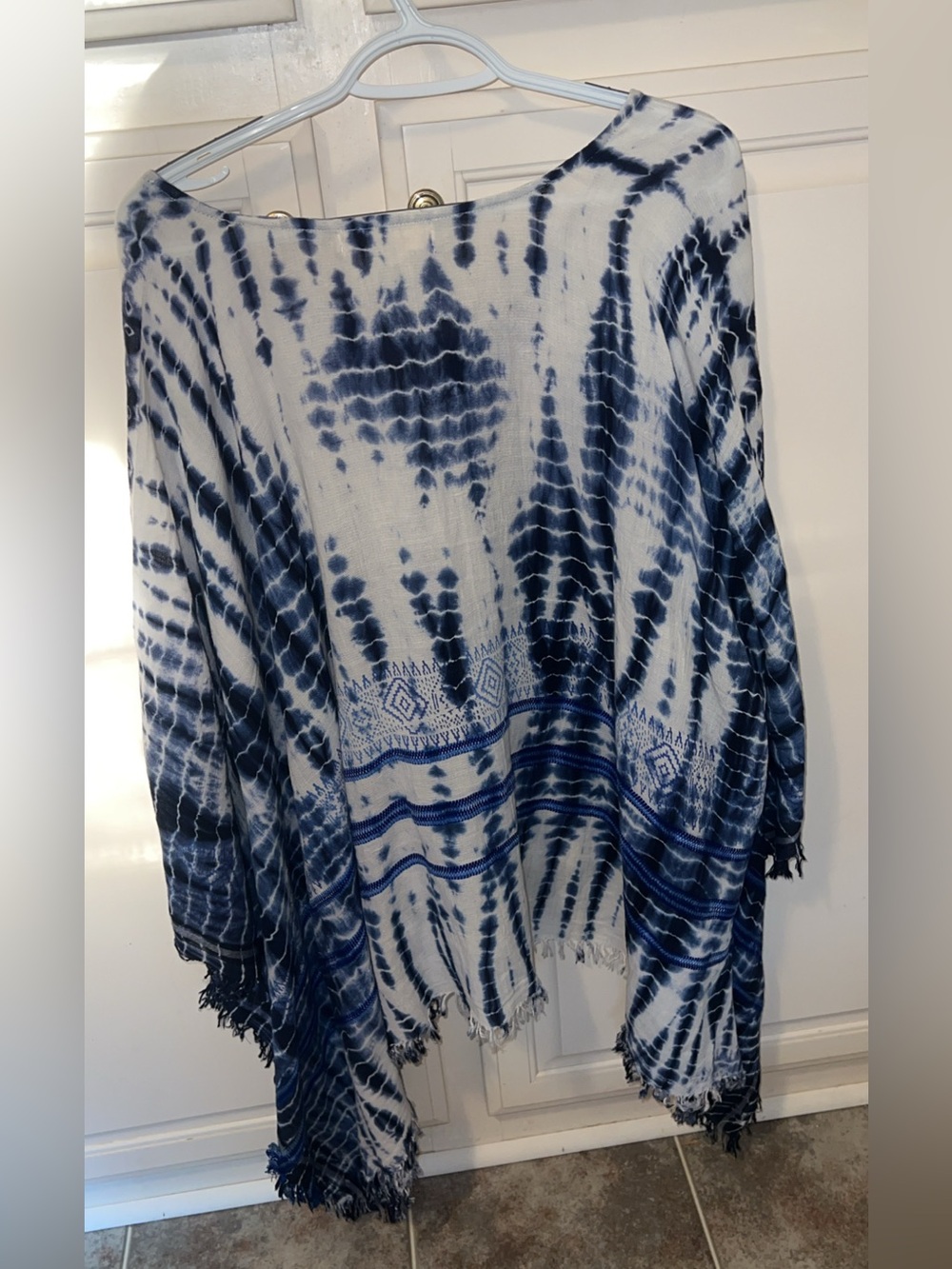 Lovestitch Blue Tie Dye Fringe Poncho Top One Size Boho 100% Cotton - Picture 5 of 5